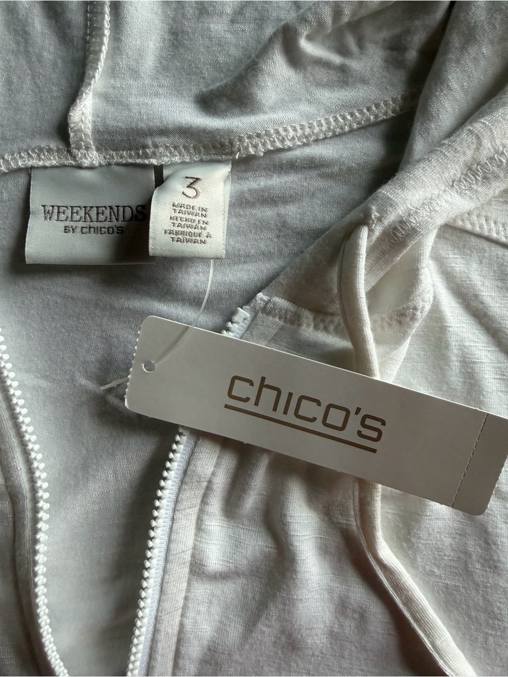 CHICO’S Weekends Slub Zip Hoodie Jacket Optic White Size 3 Women’s XL NWT - Picture 13 of 15